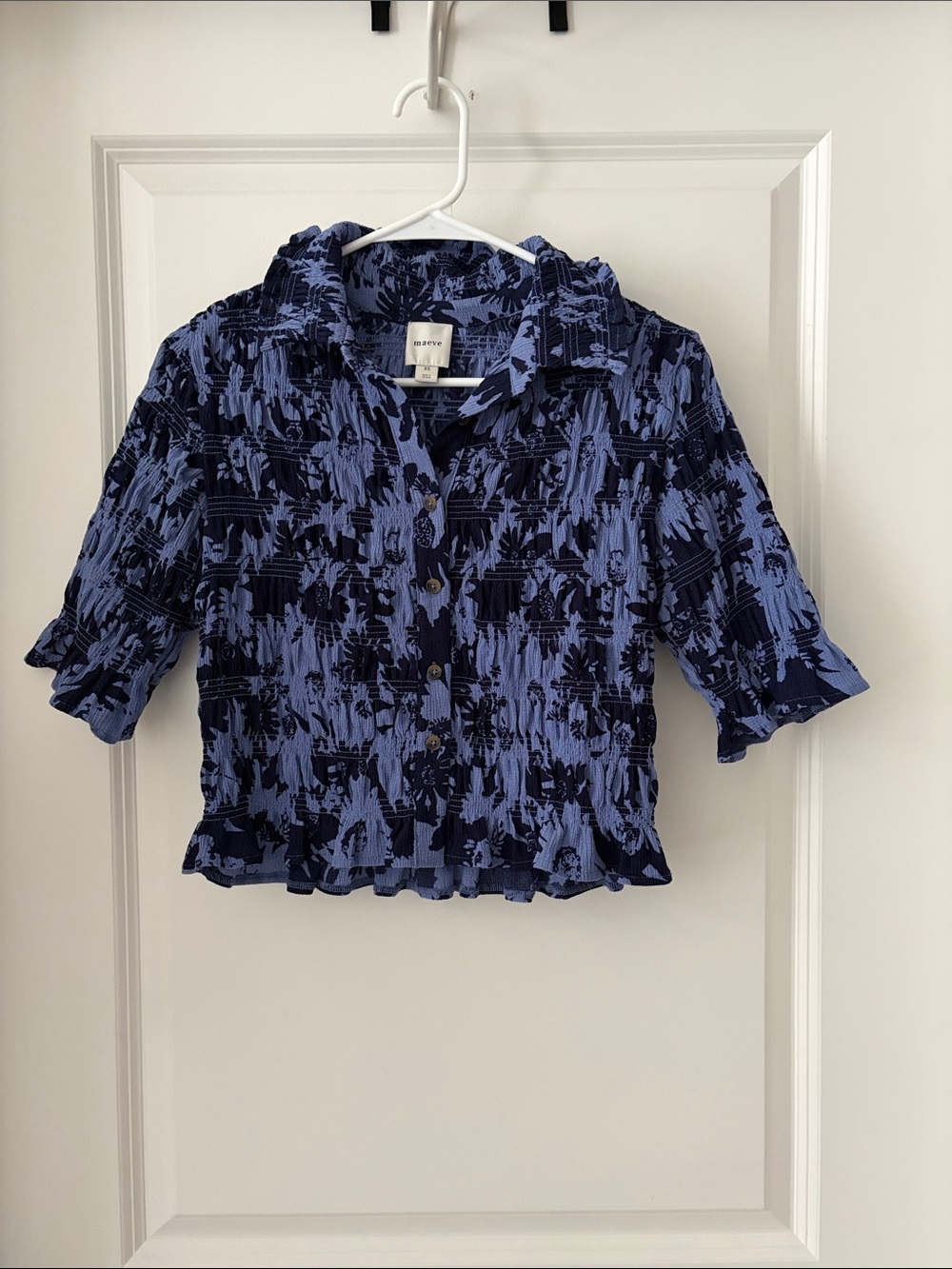 Maeve Texture Button-Front Short Sleeve Top